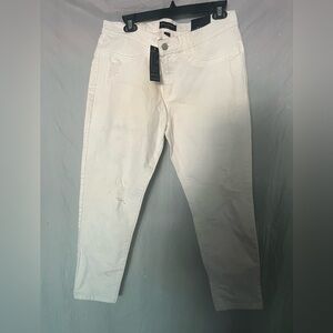 NWT Banana Republic women skinny leg distressed white jeans size 32/14 29inseam